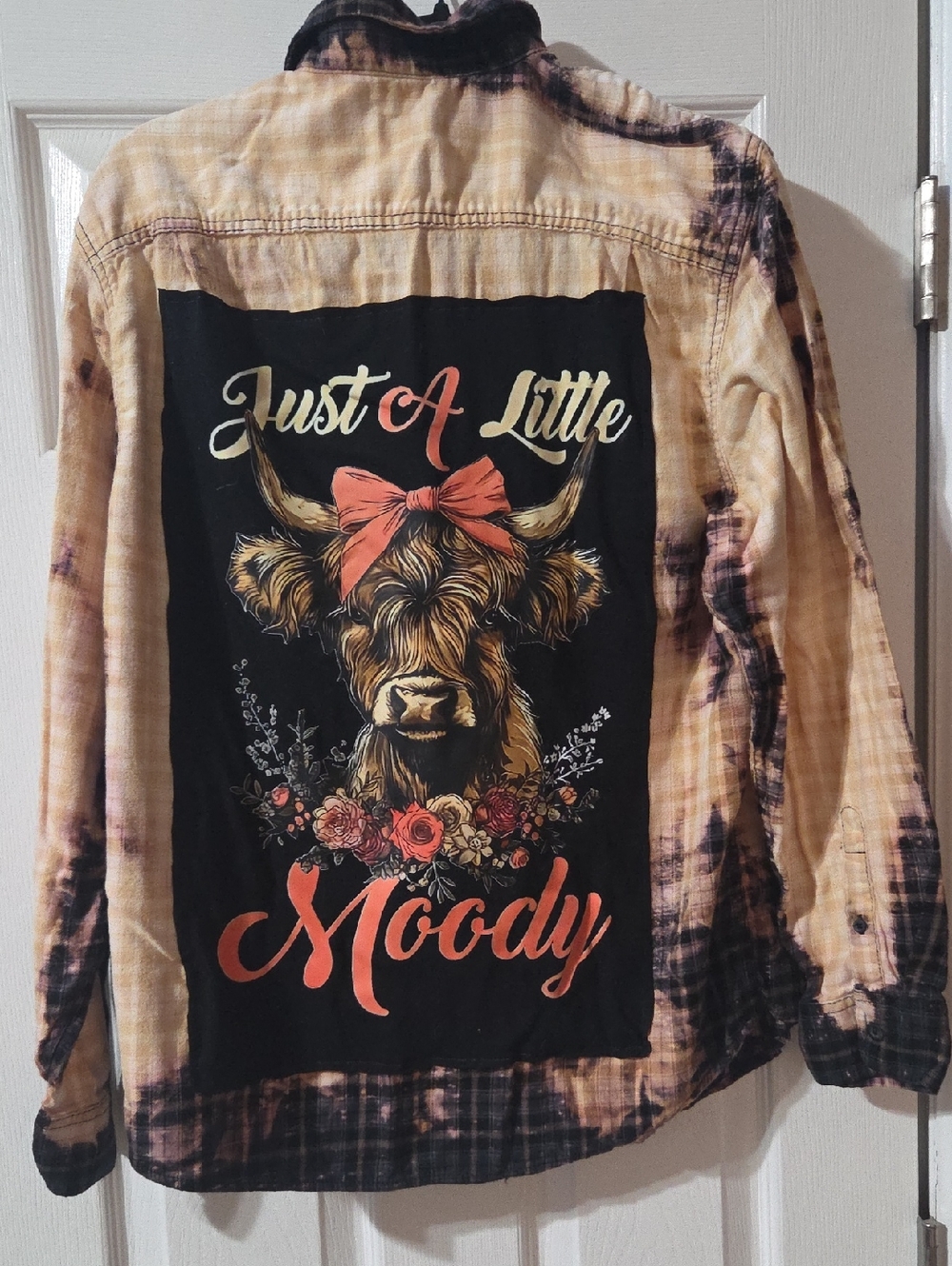 George Plaid Button-Up Hand Bleached/Altered Flanne Shirt in Cream, Black, Brown